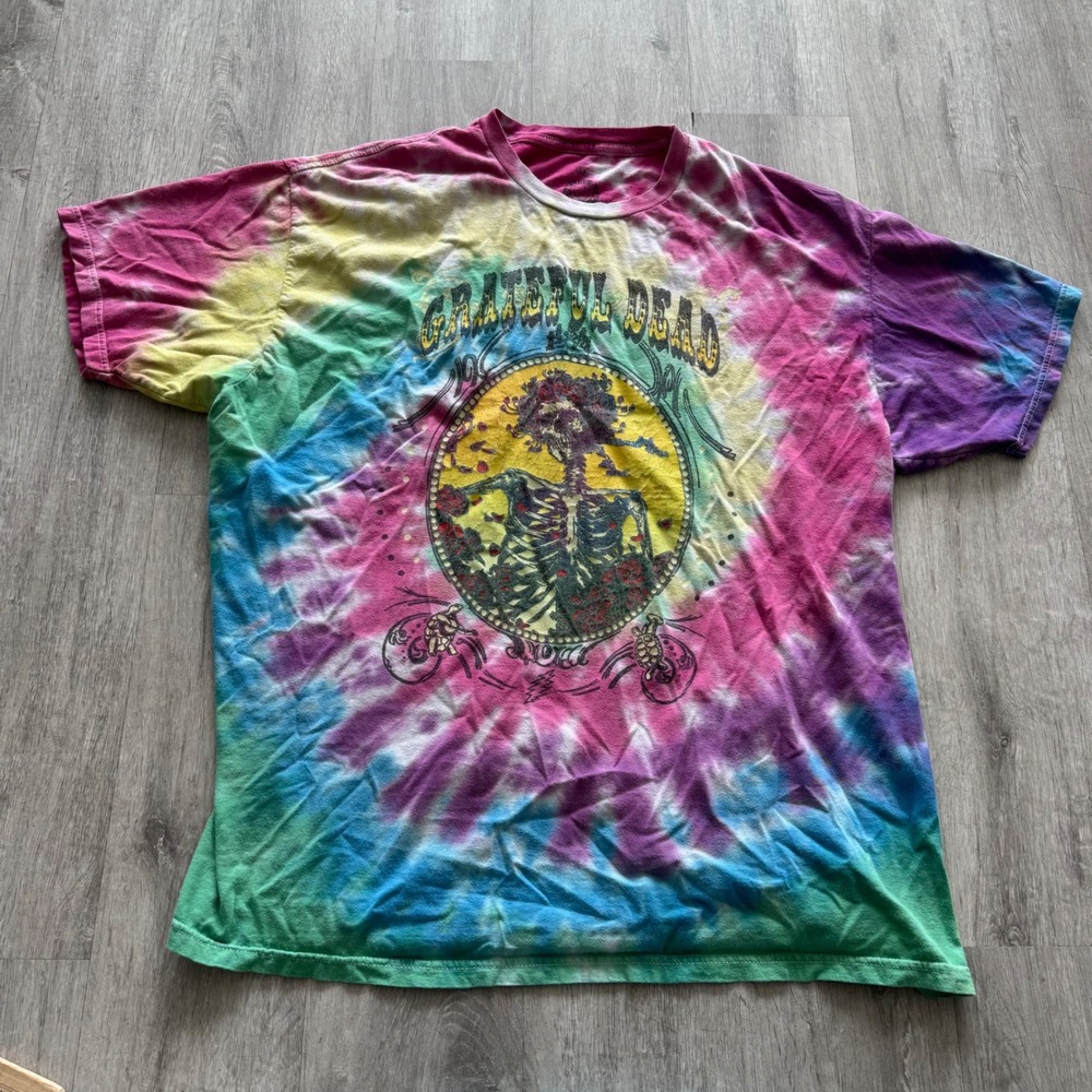 Grateful Dead Bertha Skeleton Tie Dye Graphic T-Shirt Mens 2XL Rainbow Spiral